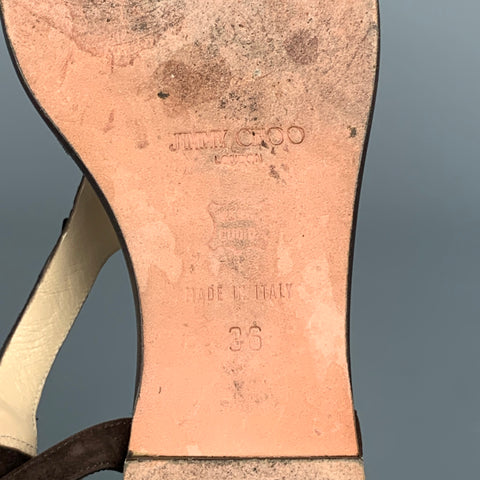 JIMMY CHOO Size 6 Brown & Gold Sequined Suede Flat Sandals
