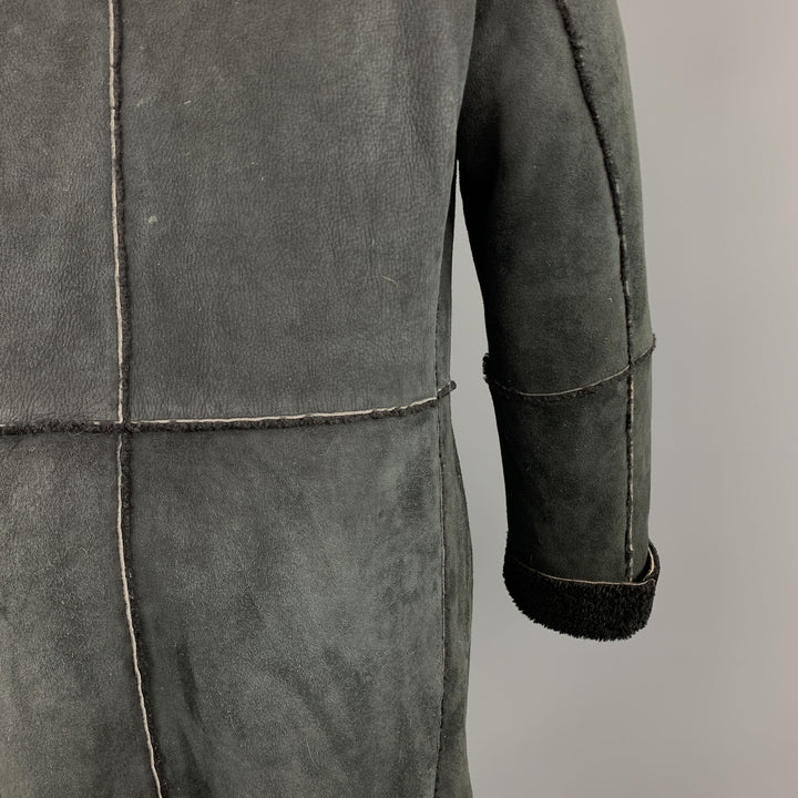 JIL SANDER Taille 38 Manteau long en cuir texturé à revers cranté noir