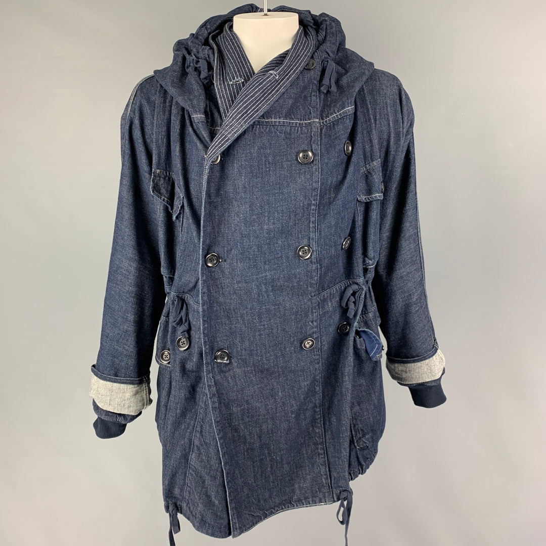KAPITAL Size M Indigo Contrast Stitch Cotton Hooded Jacket