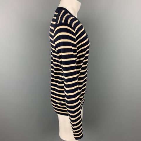 PS by PAUL SMITH Size M Navy & Beige Stripe Cotton Crew-Neck Pullover