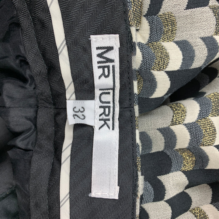MR TURK Talla 32 Pantalones de vestir con bragueta y cremallera en mezcla de algodón jacquard gris y azul marino