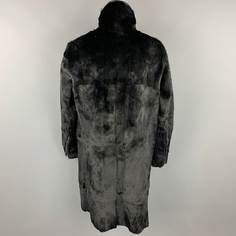 GIORGIO ARMANI Size 40 Black Textured Leather Zip Up Coat