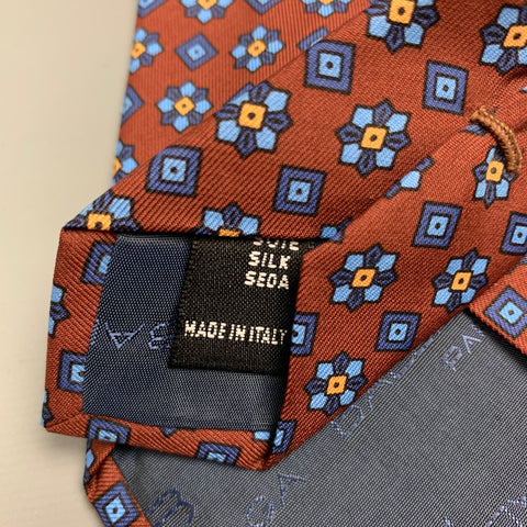 BALENCIAGA Burgundy & Blue Floral Silk Tie