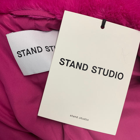 STAND STUDIO Size S Pink Faux Fur Textured Notch Lapel Coat