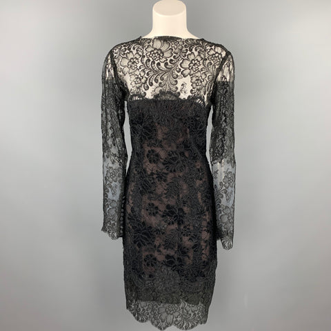 VINTAGE Taille 10 Robe de cocktail dos ouvert en dentelle florale noire