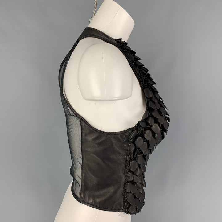 GIORGIO ARMANI Size 4 Black Leather Applique Halter Dress Top