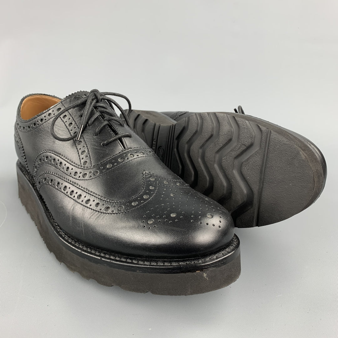 GRENSON Size 11 Black Perforated Leather Extra Light Wingtip Lace Up Shoes