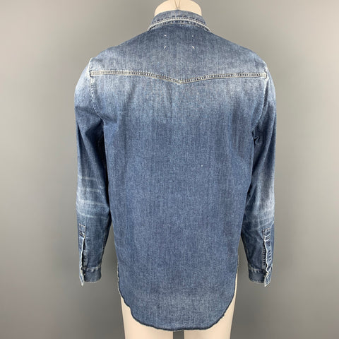 MAISON MARGIELA Size XL Indigo Washed Snaps Cotton Long Sleeve Shirt