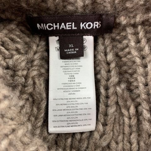 MICHAEL KORS Size XL Taupe Cable Knit Wool Blend Chunky Sweater