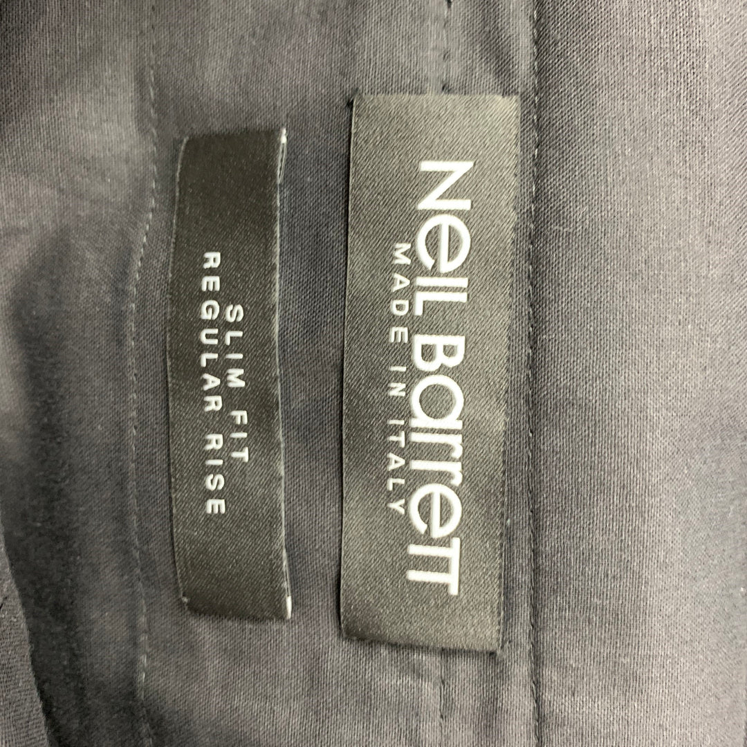 NEIL BARRETT Size 40 Black White Polyester Blend Peak Lapel Suit