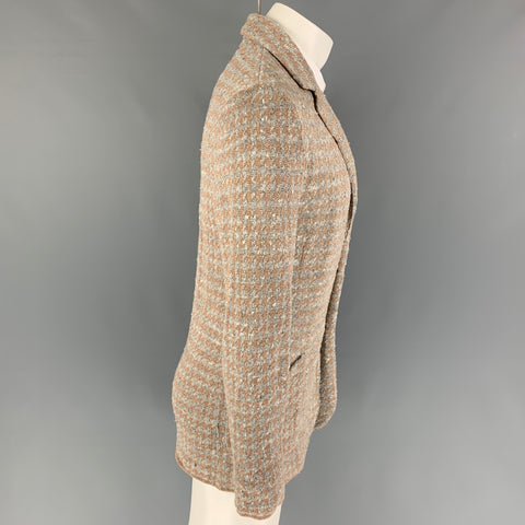ELEVENTY Size S Grey Tan Houndstooth Linen Silk Notch Lapel Sport Coat