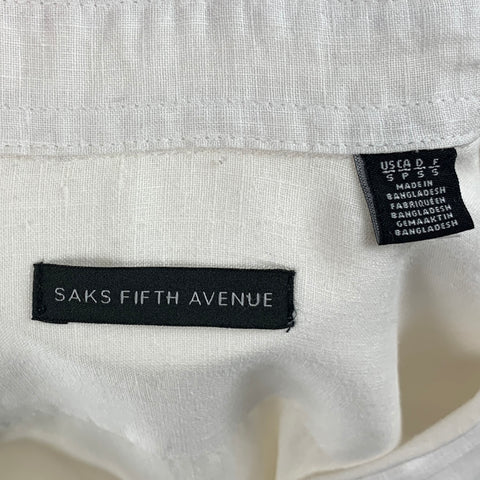 SAKS FIFTH AVENUE Size S White Solid Linen Button Up Long Sleeve Shirt