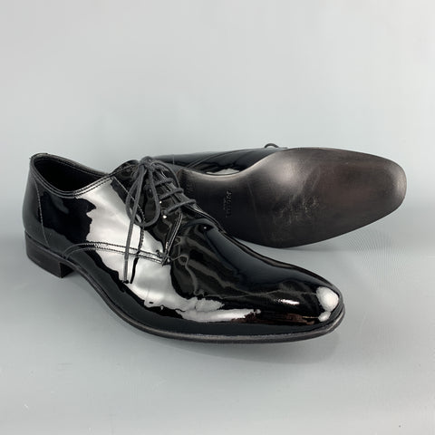 PRADA Size 9.5 Black Patent Leather  Lace Up Dress Shoes