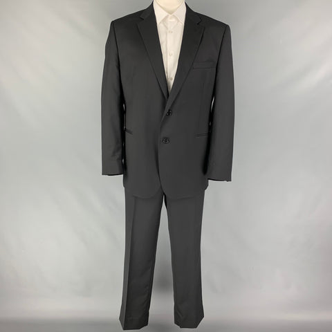 SAKS FIFTH AVENUE Size 46 Black Wool Silk Notch Lapel Suit