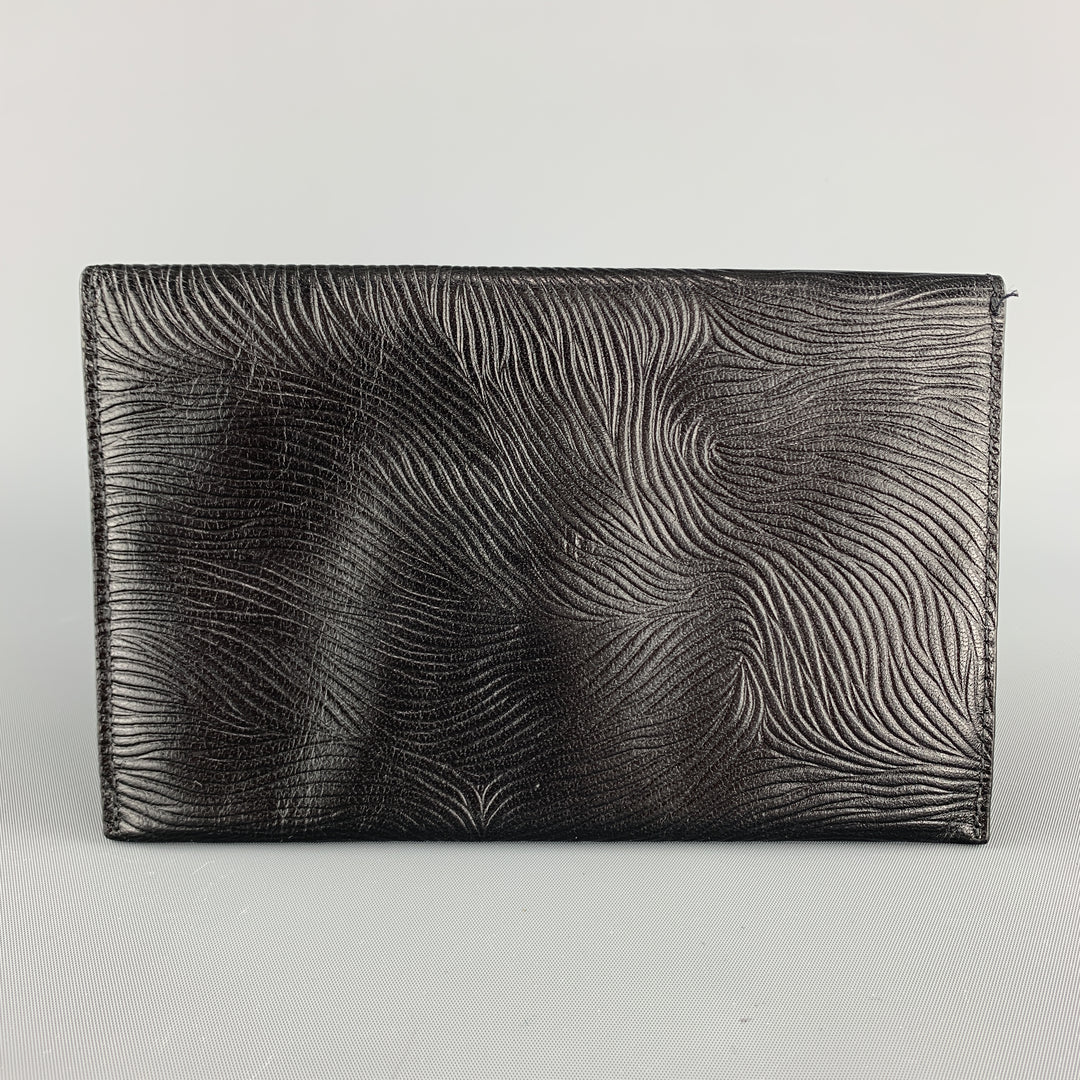 GUMP'S Textured Embossed Pattern Black Leather Rectangle Envelope Wallet