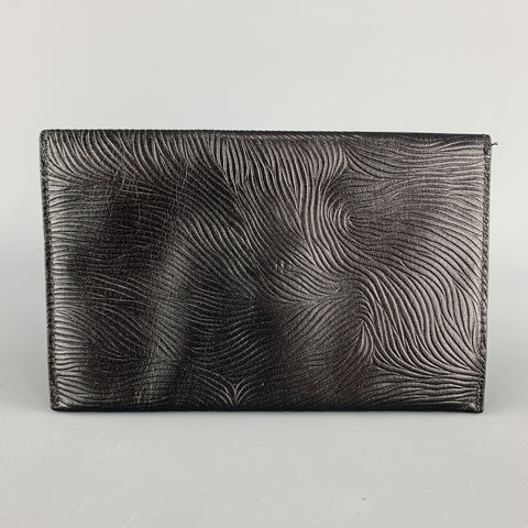 GUMP'S Textured Embossed Pattern Black Leather Rectangle Envelope Wallet