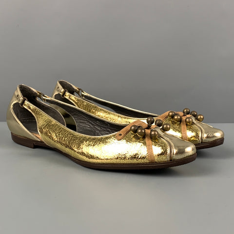 PROENZA SCHOULER Talla 7 Zapatos planos metálicos de cuero dorado