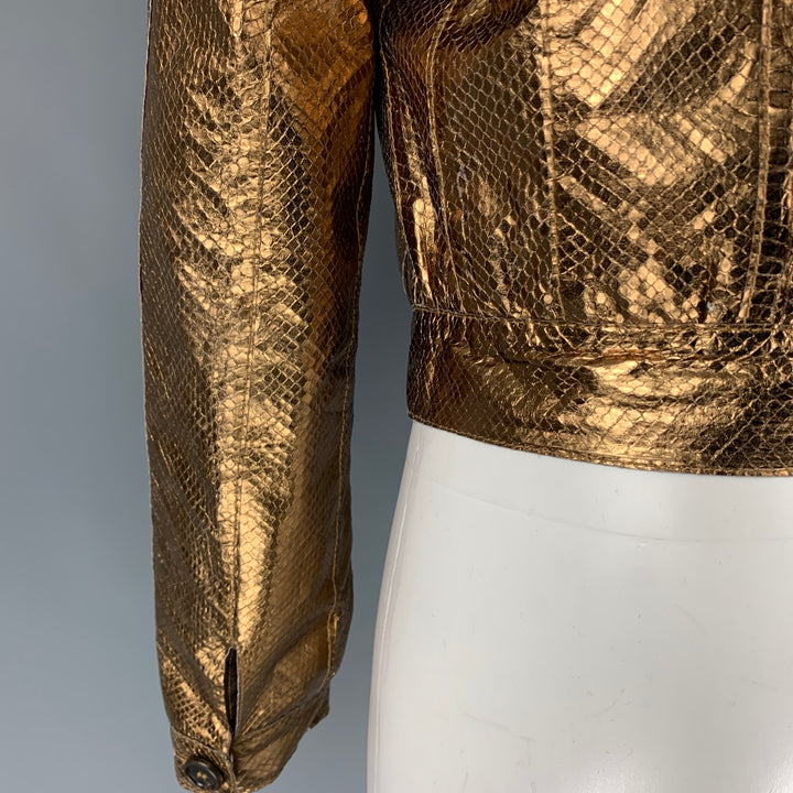 MULBERRY Size 6 Gold Leather Metallic Snake Skin Buttoned Jacket
