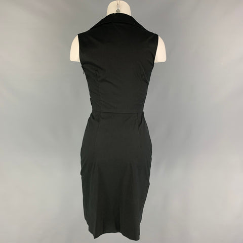 PRADA Size 2 Black Cotton Blend Pleated Sleeveless Dress