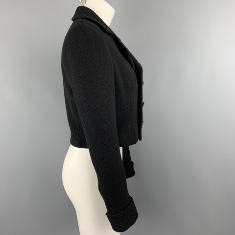 RALPH LAUREN Size 6 Black Wool Blend Woven Cropped Double Breasted Jacket