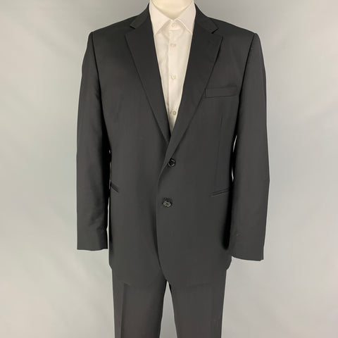 SAKS FIFTH AVENUE Size 46 Black Wool Silk Notch Lapel Suit