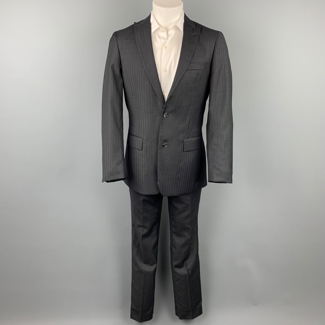 JOHN VARVATOS * U.S.A. Size 38 Regular Black Stripe Wool Peak Lapel Suit