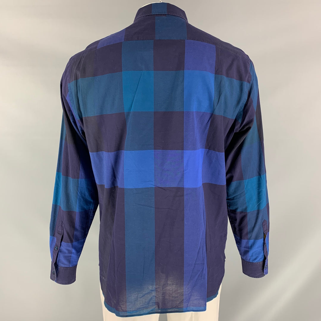 Plaid Burberry Dress Shirt Blue BURBERRY BRIT Size L Blue Black