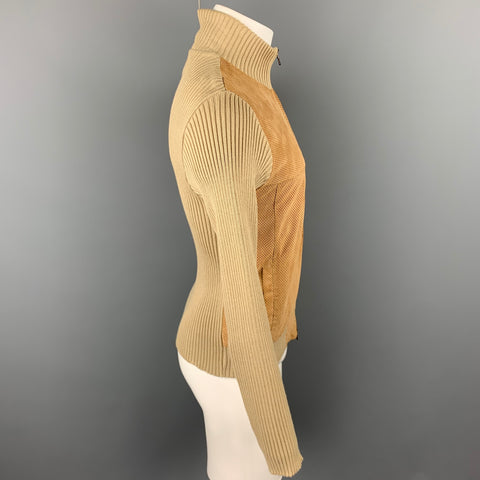 KOAN  Size S Tan Perforated Suede Trim High Collar Jacket