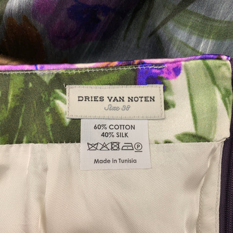 DRIES VAN NOTEN Taille 8 Jupe crayon en coton / soie multicolore