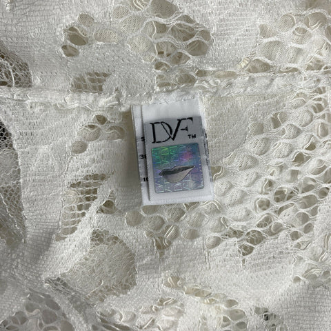 DIANE VON FURSTENBERG Talla 6 Camisa con botones de encaje blanco de mezcla de algodón
