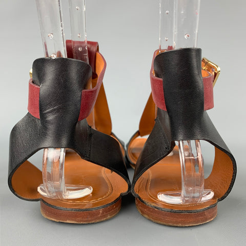 CELINE Size 9 Burgundy & Black Leather Gladiator Sandals