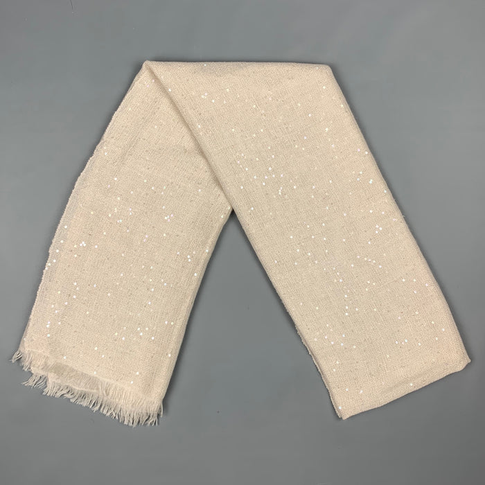 BRUNELLO CUCINELLI Cream Sequined Cashmere /  Silk Fringe Scarf