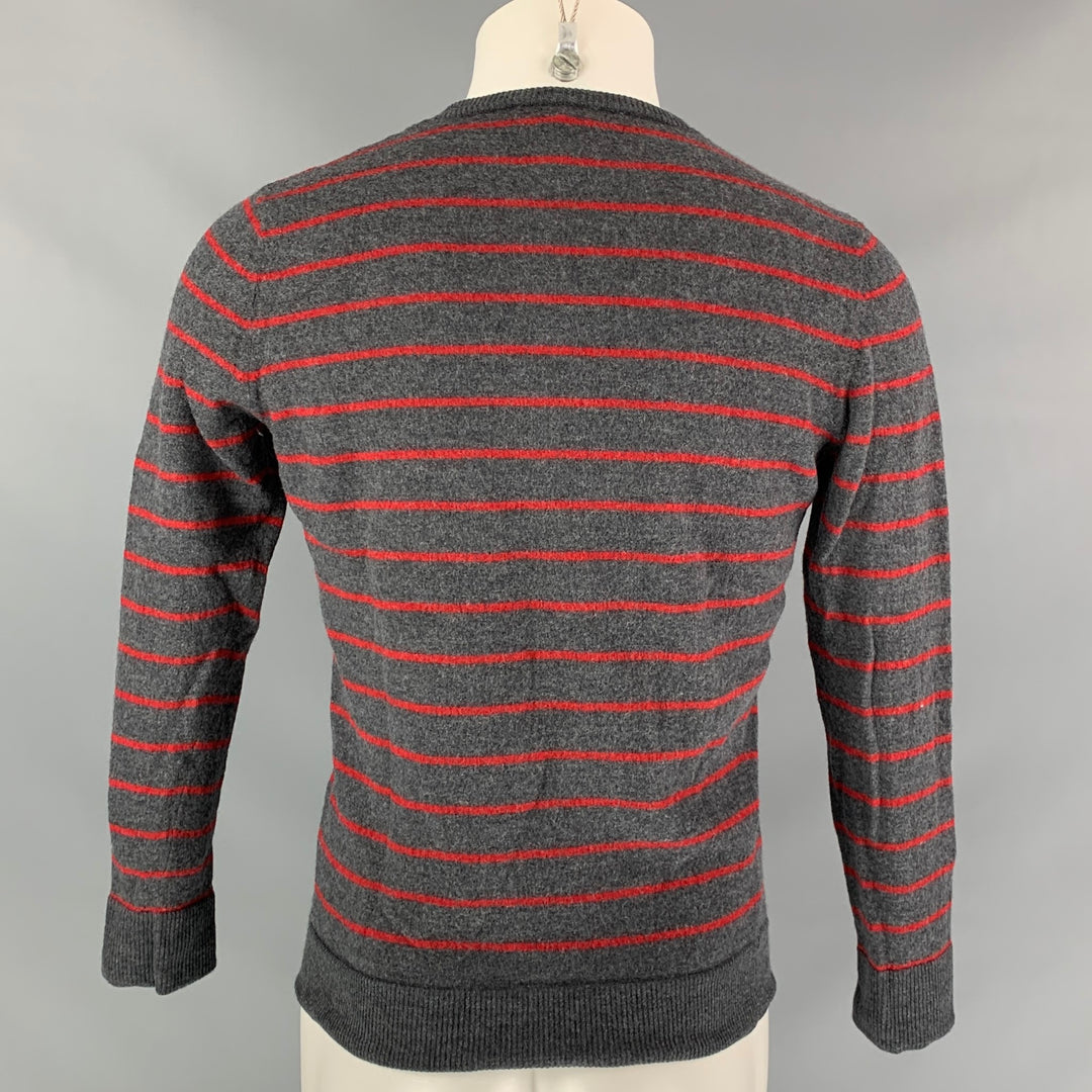 A.P.C. Size XL Grey & Red Stripe Wool Crew-Neck Pullover