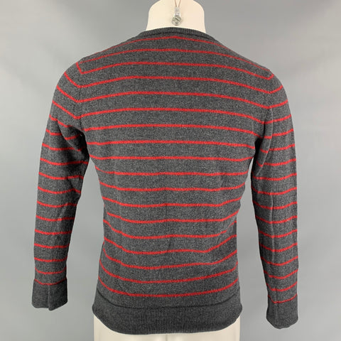 A.P.C. Size XL Grey & Red Stripe Wool Crew-Neck Pullover