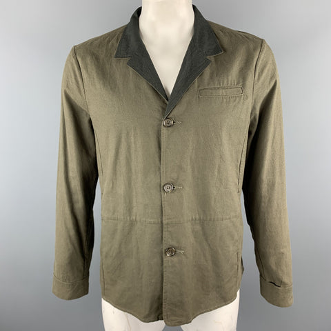 NICE COLLECTIVE L Chaqueta de lino verde oliva con solapa de muesca