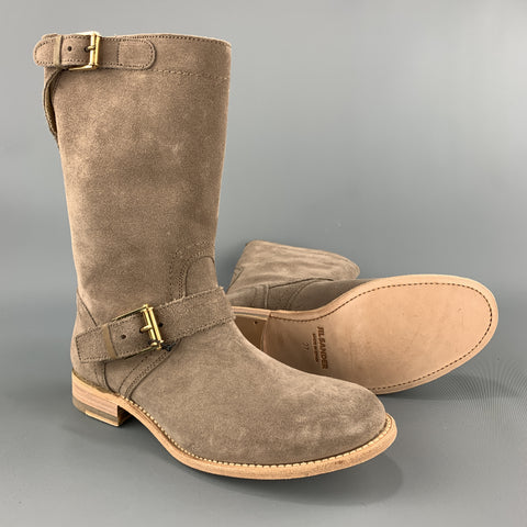 JIL SANDER Botas moteras con correa Bucke de ante color topo Talla 7