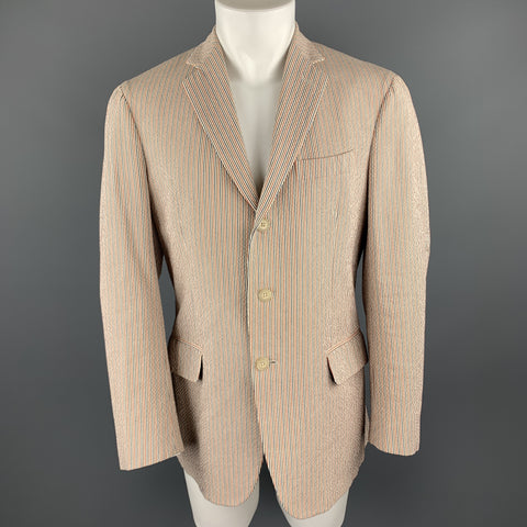 COAT Size 40 Beige & Red Blue Striped Seersucker Notch Lapel Sport Coat