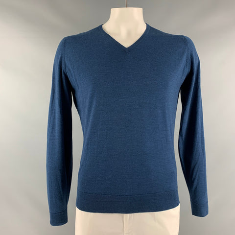 JOHN SMEDLEY Taille L Pull col V en laine marine