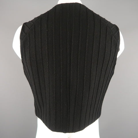 YOHJI YAMAMOTO M Black Knitted Wool Blend Reversible Vest