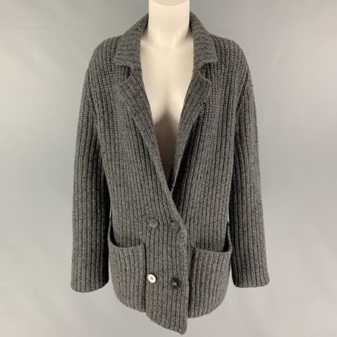 THE ROW Size XS Grey Cashmere Silk Double Breasted Oversized Cardigan