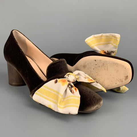 BROTHER VELLIES Size 8 Brown & Yellow Velvet Bow Pumps
