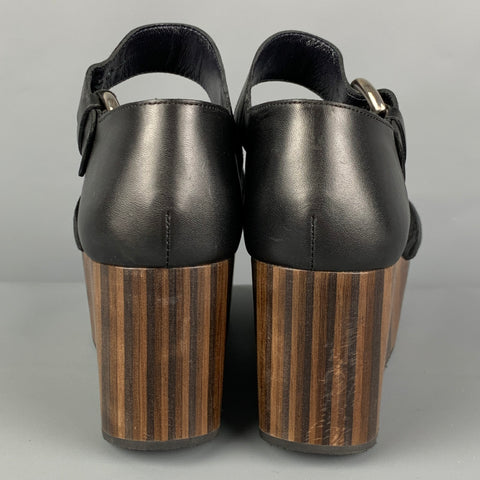 CELINE Size 8 Black Brown Platform Wedges