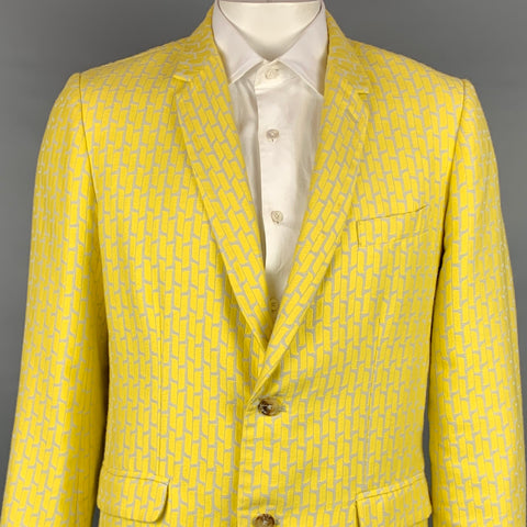 MR TURK Size 44 Yellow & Grey Geometric Cotton Blend Notch Lapel Sport Coat