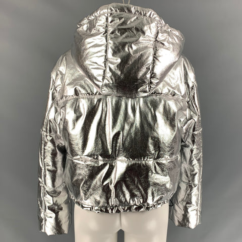 MSGM Size 2 Silver Polyester Quilted Detachable Hood Jacket
