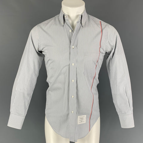 THOM BROWNE Size XS White Grey Stripe Cotton Button Down Long Sleeve Shirt