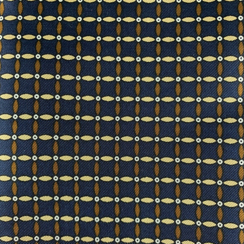 YVES SAINT LAURENT Navy Beige Squares Silk Pocket Square