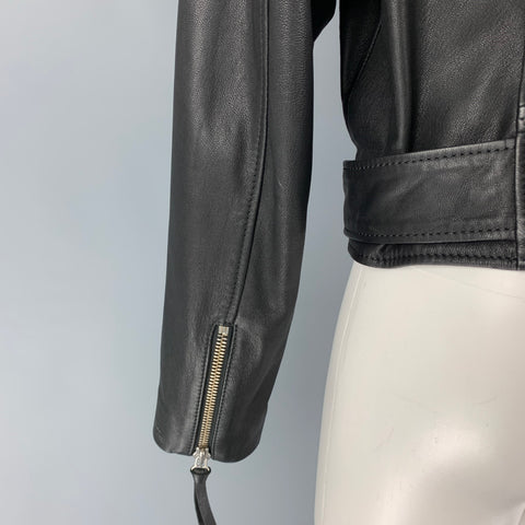 THE KOOPLES Size 2 Black Leather Studded Biker Jacket