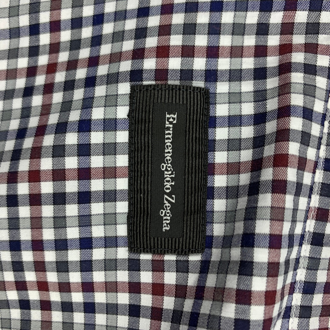 ERMENEGILDO ZEGNA Talla XL Camisa de manga larga de algodón a cuadros negra y azul