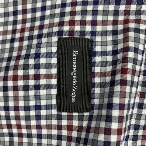 ERMENEGILDO ZEGNA Size XL Black & Blue Gingham Cotton Long Sleeve Shirt