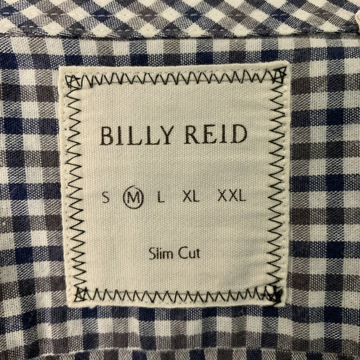 BILLY REID Size M Grey & Blue White Checkered Cotton Long Sleeve Shirt